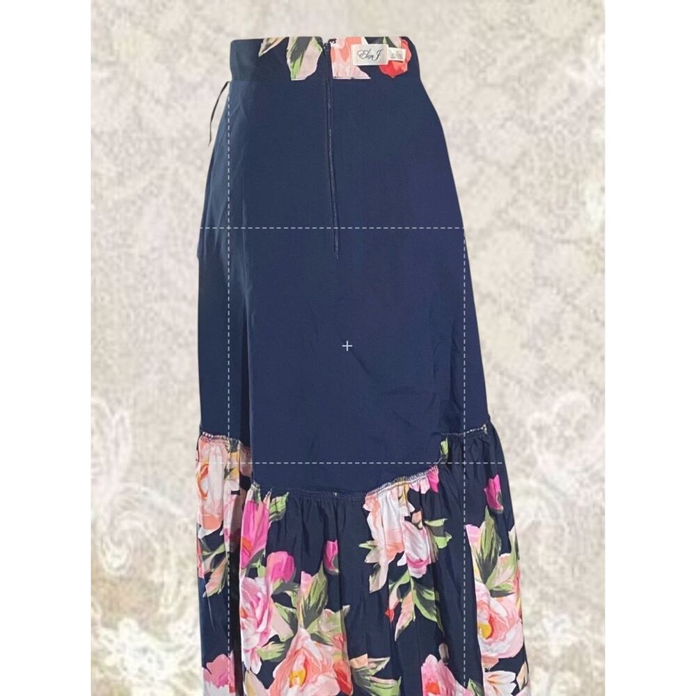 Eliza J Navy Floral High Low Cascade Ruffle Womens 6 Wedding/Peasant Skirt - Picture 11 of 12